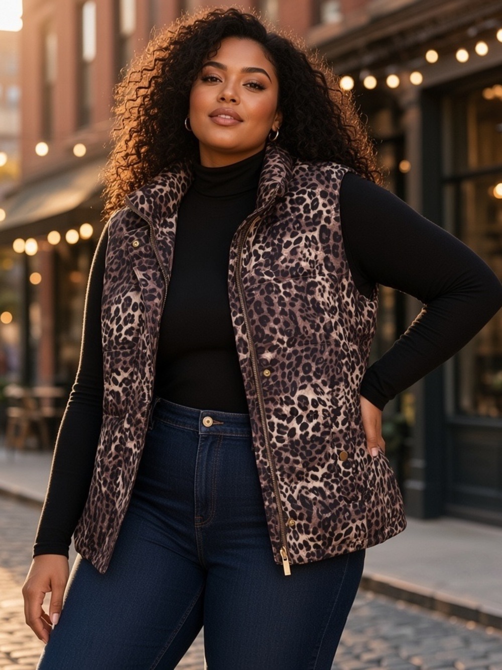 Charter Club Woman's Vest 0X Plus Size Leopard Animal Print Quilted Puffer Zip
